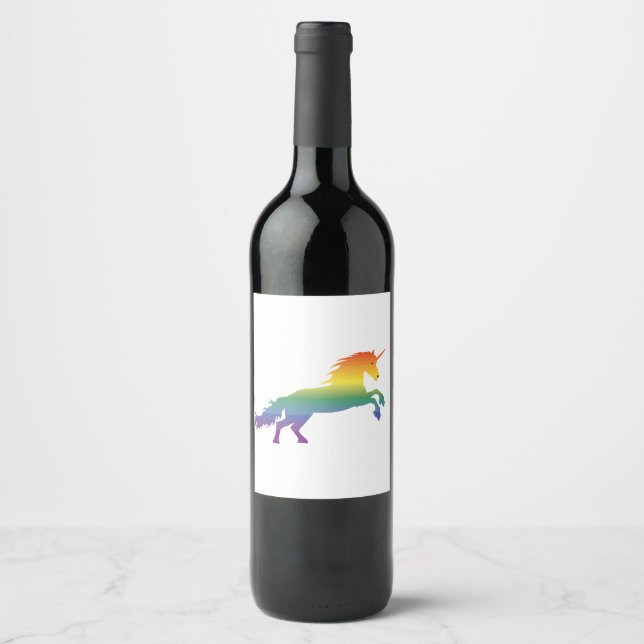 Étiquette Pour Bouteilles De Vin Rainbow Unicorn lgbt (Devant)