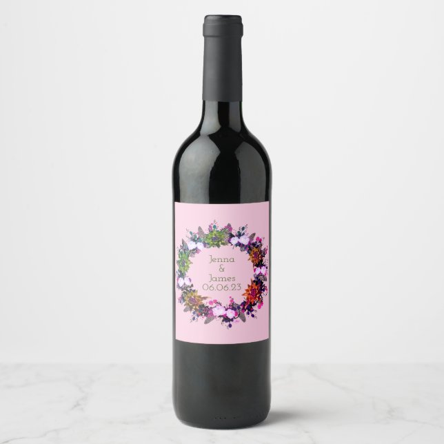 Étiquette Pour Bouteilles De Vin Raisins de vin Fleurs personnalisées Rouge Blanc (Devant)
