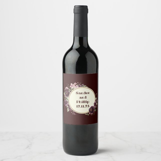 Étiquette Pour Bouteilles De Vin Raisins de vin Fleurs personnalisées Rouge Blanc (Devant)