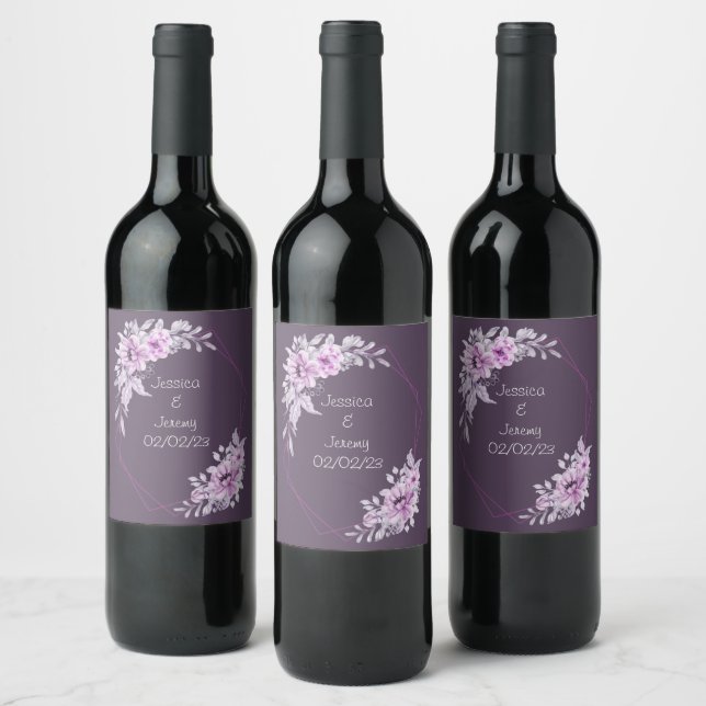 Étiquette Pour Bouteilles De Vin Raisins de vin Fleurs personnalisées violet (Bouteilles)