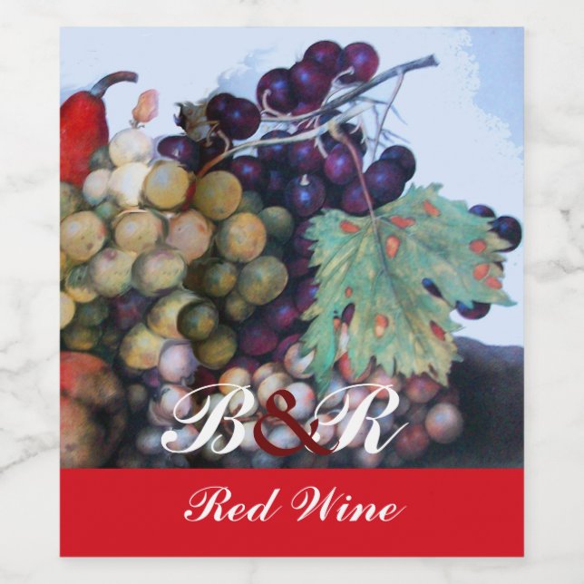 Étiquette Pour Bouteilles De Vin RAISINS, GRAPEVINES, PEARS, Dégustation de vin rou (Étiquettes simples)