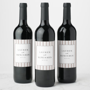 Étiquette Pour Bouteilles De Vin Rayures Beige Élégantes