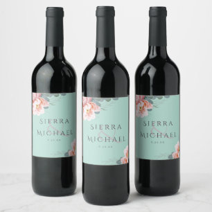 Étiquette Pour Bouteilles De Vin Réception de mariage florale moderne à la menthe v