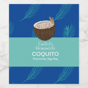 Étiquette Pour Bouteilles De Vin Recette de Coquito Boisson Feuille de Palmier Noix