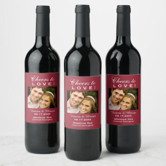 Étiquette Pour Bouteilles De Vin Red Cheers to Love Mariage Photo Bottle Favoriser