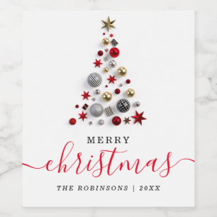 Étiquette Pour Bouteilles De Vin Red & Gold Holiday Modern Christmas Tree