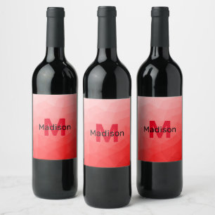 Étiquette Pour Bouteilles De Vin Red gradient geometric mesh pattern Monogram