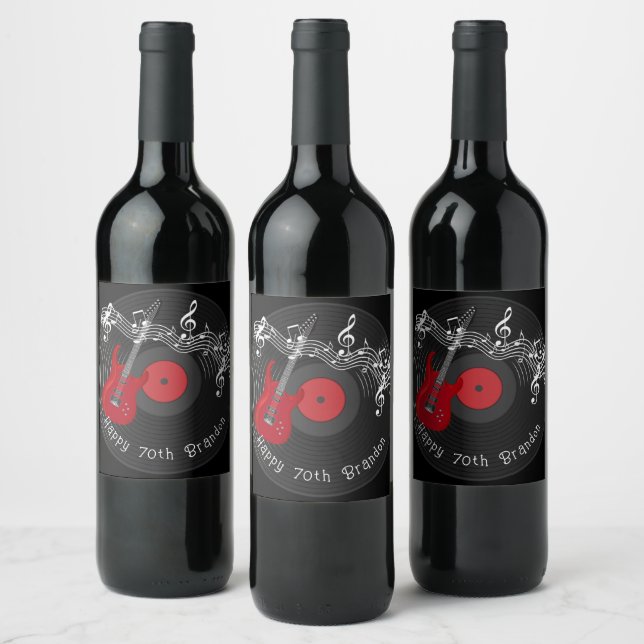Étiquette Pour Bouteilles De Vin Red Guitar Rock Music Album Anniversaire (Bouteilles)