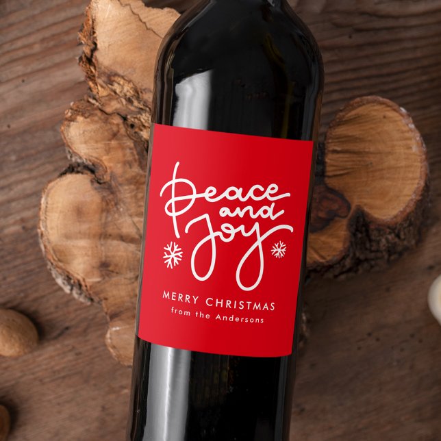 Étiquette Pour Bouteilles De Vin Red Peace and Joy Holiday (Créateur téléchargé)
