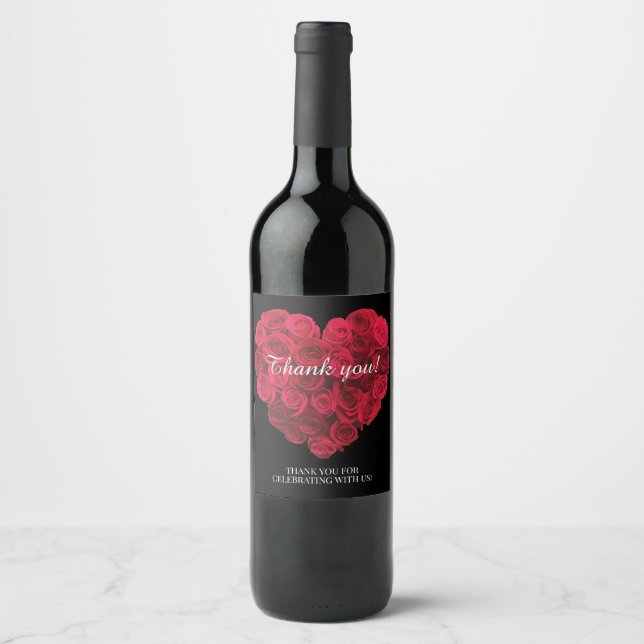 Étiquette Pour Bouteilles De Vin Red Rose Heart Fiançailles Valentine (Devant)