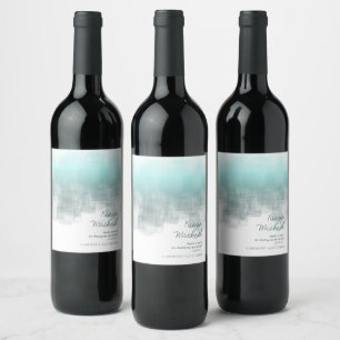 Étiquette Pour Bouteilles De Vin Réflexions à l'aquarelle Merci Teal ID774