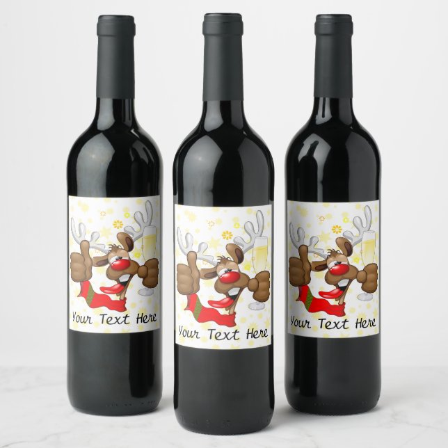 Étiquette Pour Bouteilles De Vin Reindeer Drunk Funny Caractère de Noël (Bouteilles)