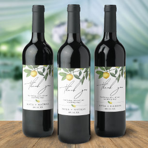 Étiquette Pour Bouteilles De Vin Remerciement de mariage été citron verdure