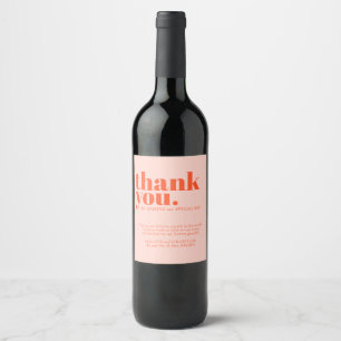 Étiquette Pour Bouteilles De Vin Remerciement Minimaliste simple élégant Orange Ros