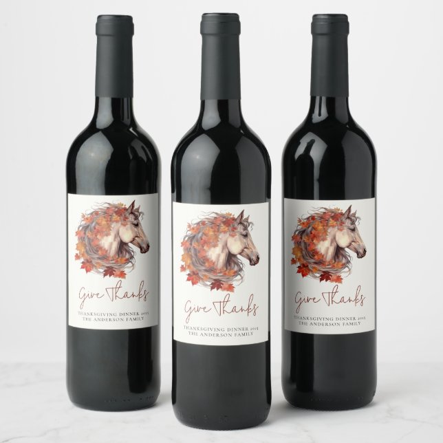 Étiquette Pour Bouteilles De Vin Remercier Elégant Cheval Equestre Thanksgiving (Bouteilles)