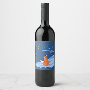 Étiquette Pour Bouteilles De Vin Renard nocturne d'hiver
