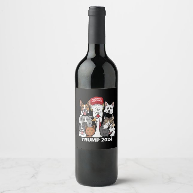 Étiquette Pour Bouteilles De Vin Rendre les animaux en sécurité Trump 2024 Sauver n (Devant)