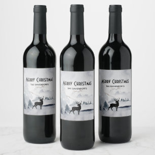 Étiquette Pour Bouteilles De Vin Rennes dans l'Aquarelle gris sauvage Noël