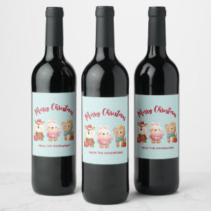 Étiquette Pour Bouteilles De Vin Rennes, ours et lapin Joyeux Noël