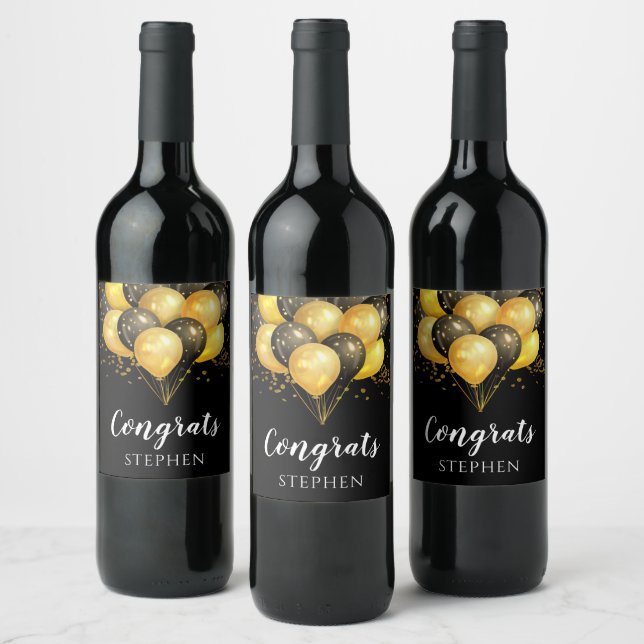 Étiquette Pour Bouteilles De Vin Retraite Or Et Noir Moderne (Bouteilles)