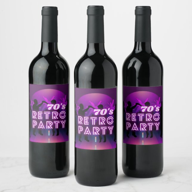 Étiquette Pour Bouteilles De Vin Retro 80 s Disco Dance Party Neon Purple Funky (Bouteilles)