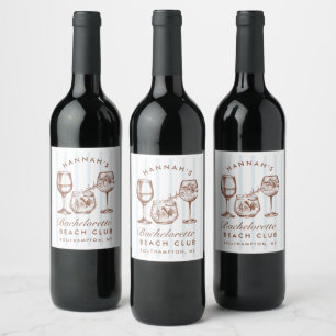 Étiquette Pour Bouteilles De Vin Retro marron et bleu rayé Bachelorette pétillant