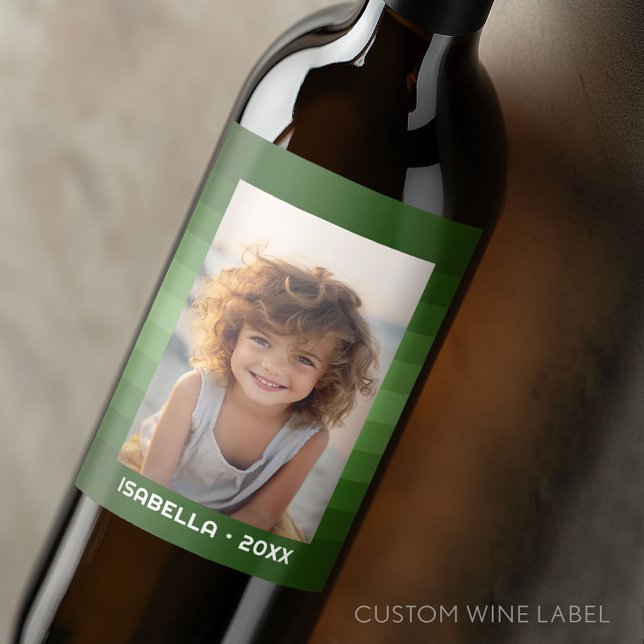 Étiquette Pour Bouteilles De Vin Retro Stripes - Christmas Green - Simple Photo (Custom Wine Bottle Label - Personalize a Sticker for a fun gift or memento)