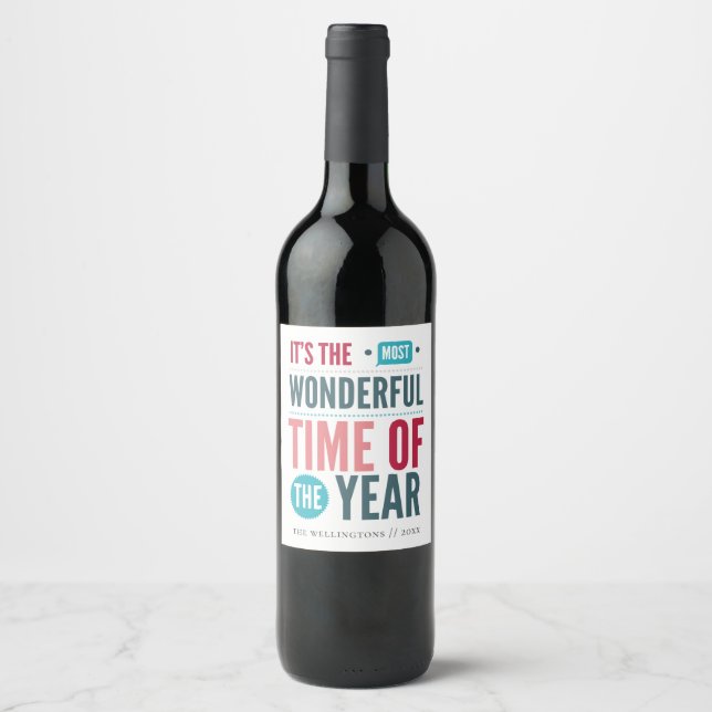 Étiquette Pour Bouteilles De Vin Retro Typographie Noël Citation vacances (Devant)
