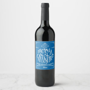 Étiquette Pour Bouteilles De Vin Rétros vacances bleues et blanches de typographie