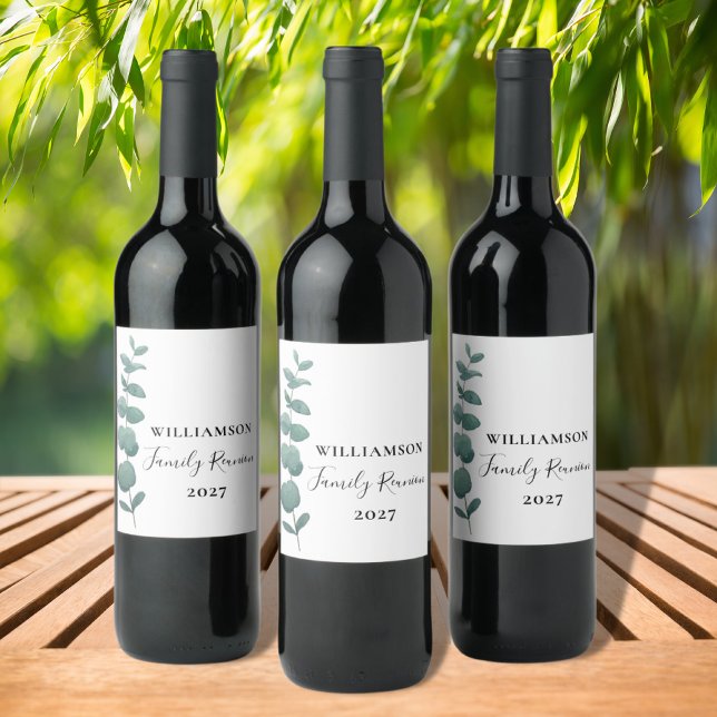 Étiquette Pour Bouteilles De Vin Réunion de famille Eucalyptus moderne (Créateur téléchargé)