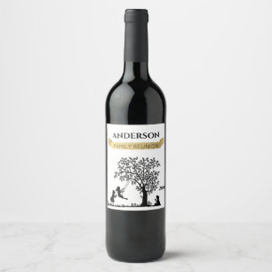 Étiquette Pour Bouteilles De Vin Réunion de famille personnalisée élégante noir et 