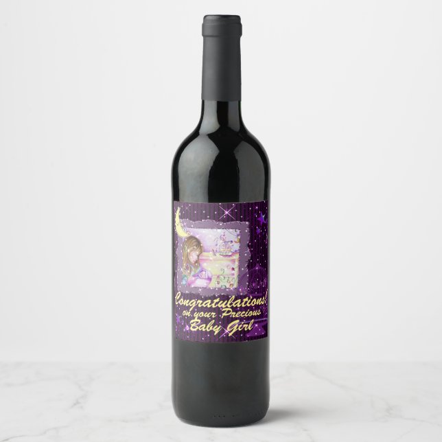 Étiquette Pour Bouteilles De Vin Rêves de carrousel Faux paillettes rayé violet (Devant)