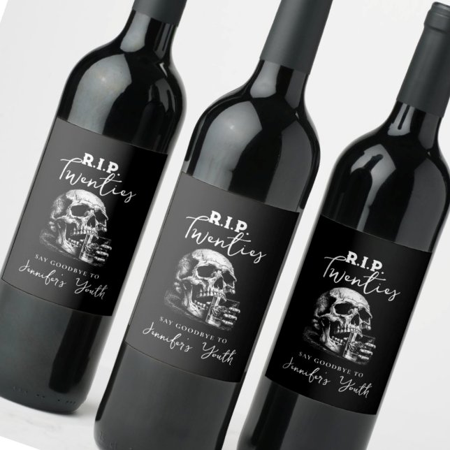 Étiquette Pour Bouteilles De Vin RIP Twenties Skull Whiskey Anniversaire Vin Étique (Créateur téléchargé)