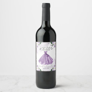 Étiquette Pour Bouteilles De Vin Robe Douce 16 Floral Aquarelle violette