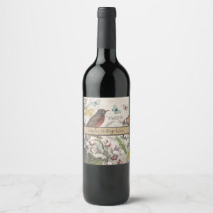 Étiquette Pour Bouteilles De Vin Robin Elegant Bird Butterfly French Art