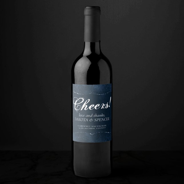 Étiquette Pour Bouteilles De Vin Romance de la marine de minuit | Blue Satiny Grung (Créateur téléchargé)