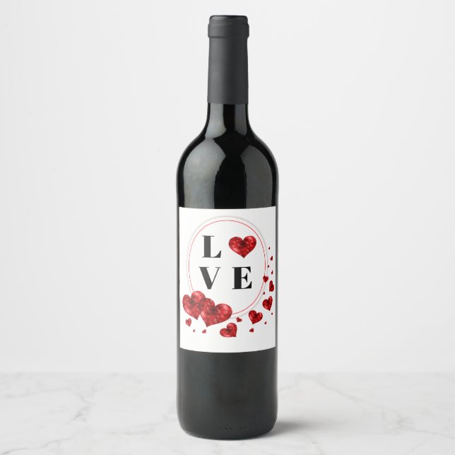 Étiquette Pour Bouteilles De Vin Romantique Amour Coeurs Vin Étincelant Vin Étiquet (Devant)