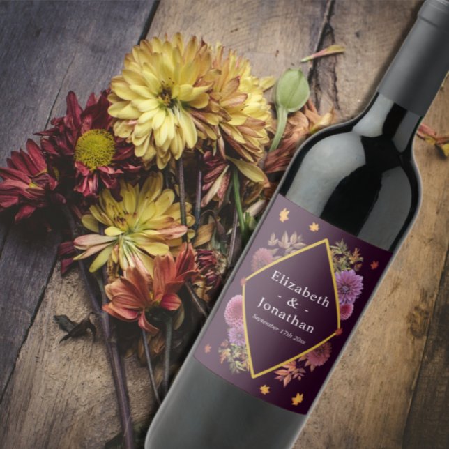 Étiquette Pour Bouteilles De Vin Romantique Automne Dahlia Mariage (Créateur téléchargé)