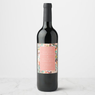 Étiquette Pour Bouteilles De Vin Romantique Floral doux Pink Green pêche