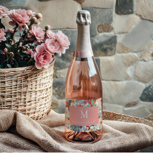 Étiquette Pour Bouteilles De Vin Romantique Floral doux rose vert pêche classique