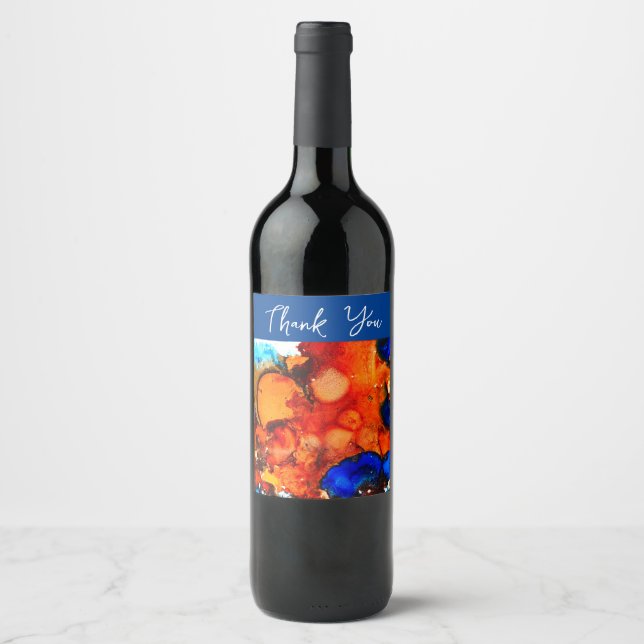 Étiquette Pour Bouteilles De Vin Rose d'art abstrait orange rouille (Devant)