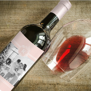 Étiquette Pour Bouteilles De Vin Rose et blanc modernes   Photo de famille   Initia