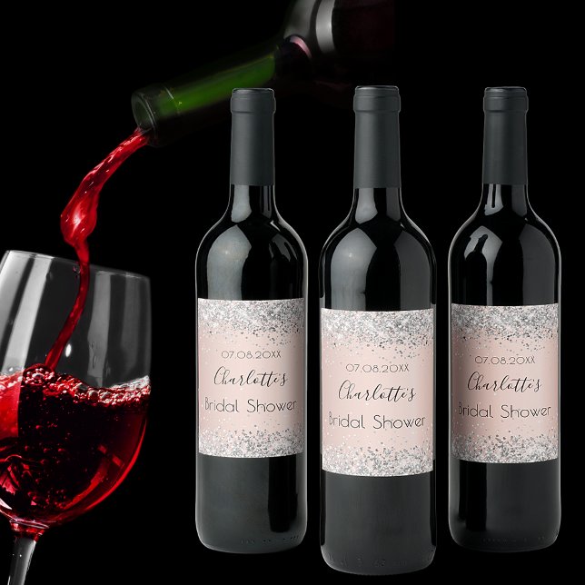 Étiquette Pour Bouteilles De Vin Rose gold argent rosé nom de douche de mariée (Créateur téléchargé)