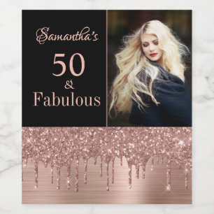 Étiquette Pour Bouteilles De Vin Rose Gold Drips 50 et fabuleux fête d'anniversair