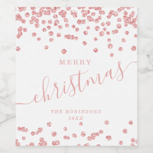 Étiquette Pour Bouteilles De Vin Rose Gold Parties scintillant de Noël Confetti Bl