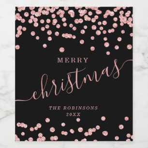 Étiquette Pour Bouteilles De Vin Rose Gold Parties scintillant de Noël Confetti No
