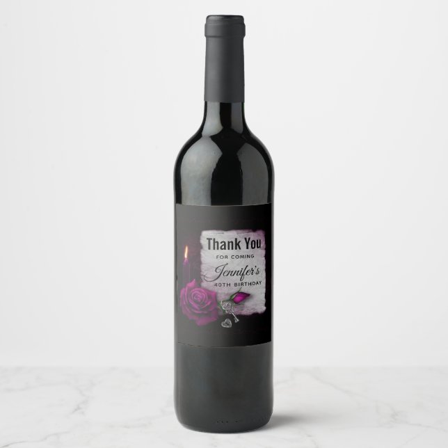 Étiquette Pour Bouteilles De Vin Rose gothique, bougie, parchemin et emplacement (Devant)
