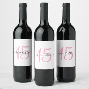 Étiquette Pour Bouteilles De Vin Rose personnalisé 15e anniversaire