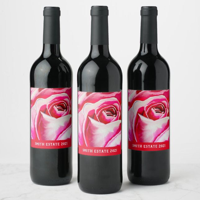 Étiquette Pour Bouteilles De Vin Rose roses romantique aquarelle art (Bouteilles)