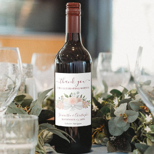 Étiquette Pour Bouteilles De Vin Rosée Rose Rustique Floral Élégant Merci de mariag